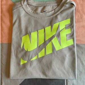Boy’s Nike Gray DriFit T-Shirt with Neon Logo, Large